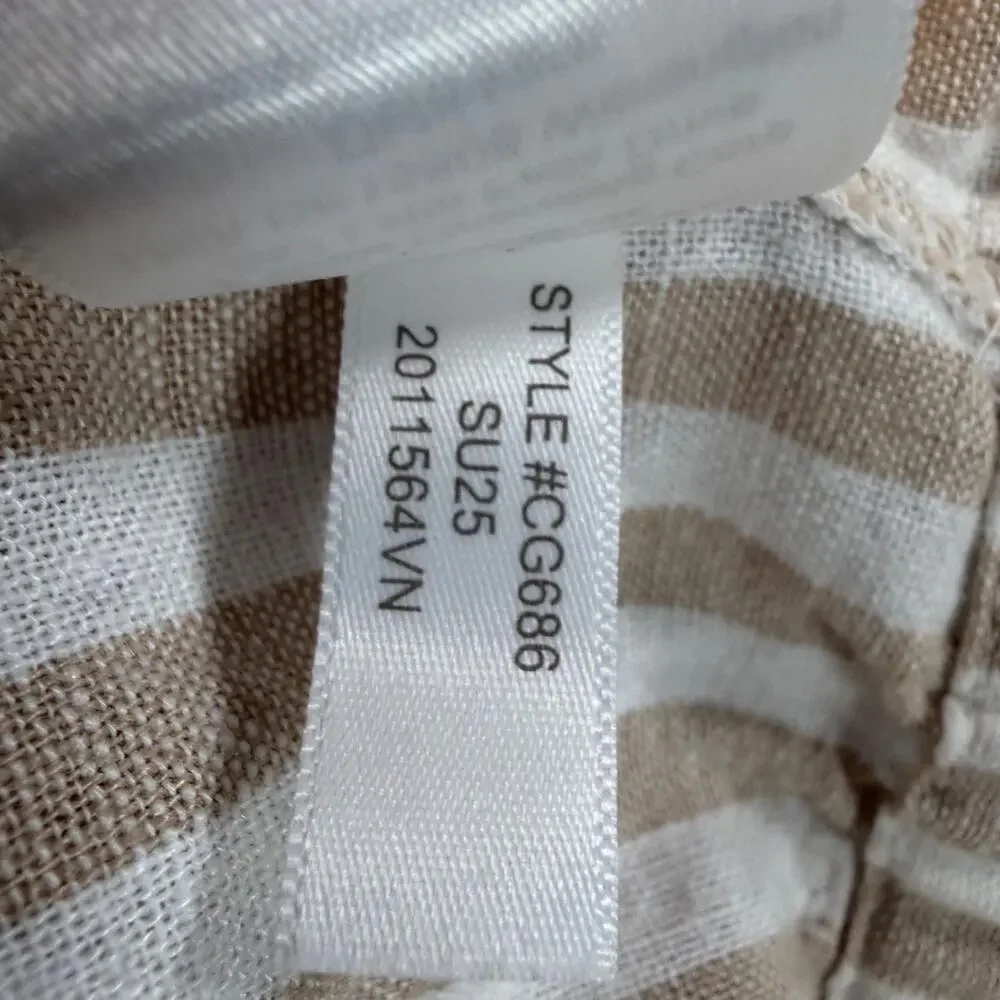 J.Crew Linen Blend Striped Shorts Women's Small Beige White Elastic Waist Pocket